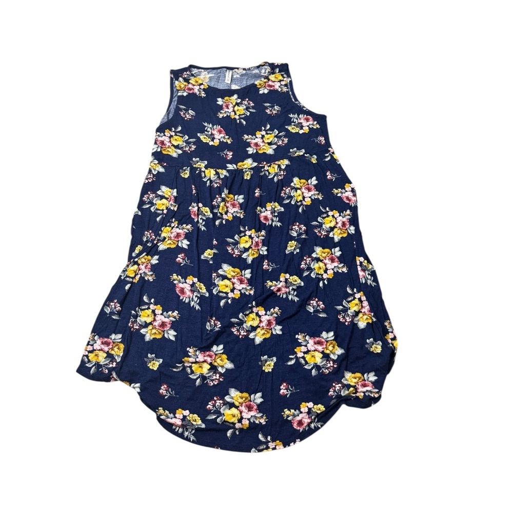Emerald | Navy Dress with Yellow and Cream Floral Design Sleeveless Stretch 1X